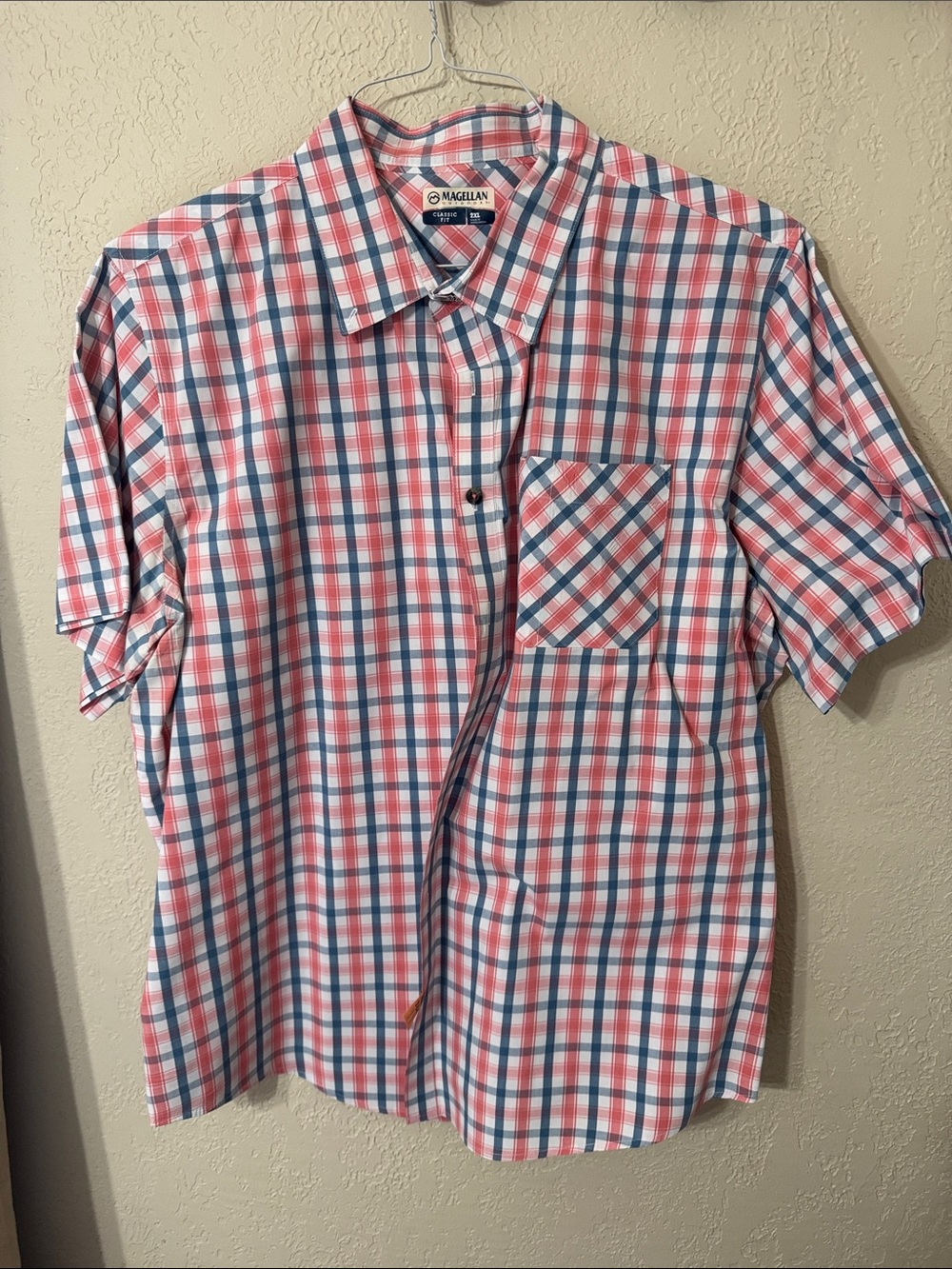 Magellan Outdoors Men’s Short-Sleeve Plaid Button-Up Shirt - Red, Blue & White